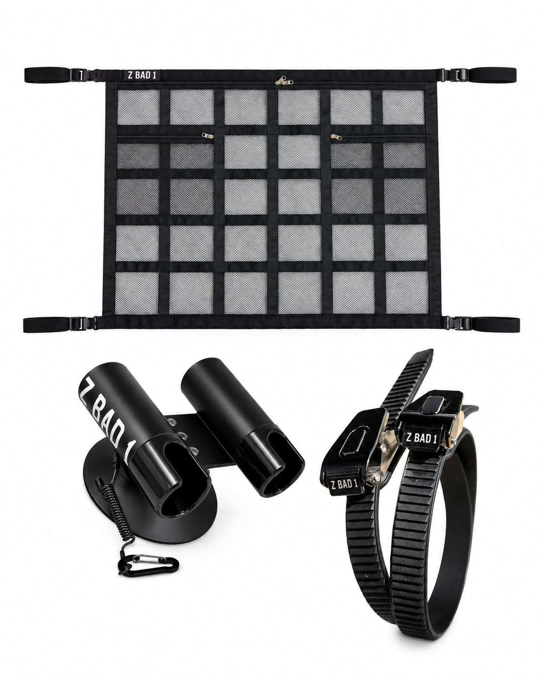 Fishermans Bundle - Marine Grade Cargo Net + Suction Mount Rod Holder + Griplock Straps