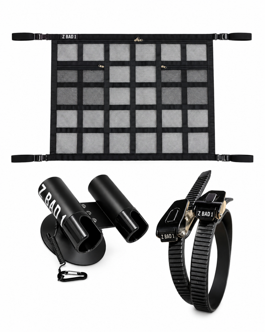 Fishermans Bundle - Marine Grade Cargo Net + Suction Mount Rod Holder + Griplock Straps