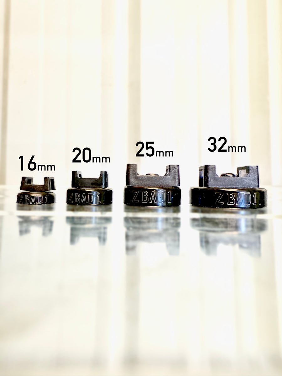 ZBAD1 magnet cable tie holders in four sizes: 16mm, 20mm, 25mm and 32mm