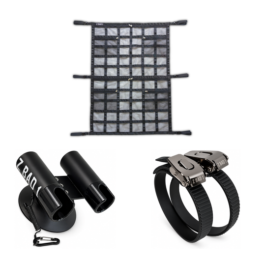 Full Length Cargo Net + Rod Holder + GripLock Straps Bundle